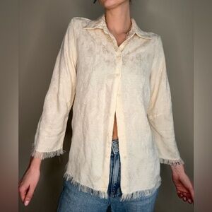 Zara Cream Textured Button-Down Shirt